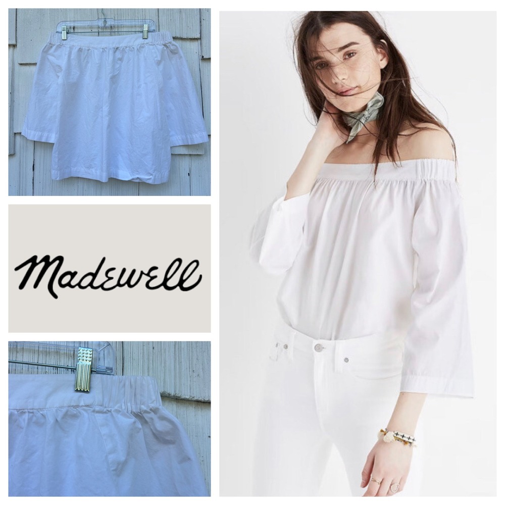 Madewell White Off The Shoulder Cotton 3/4‎ Sleeve Blouse Top XS